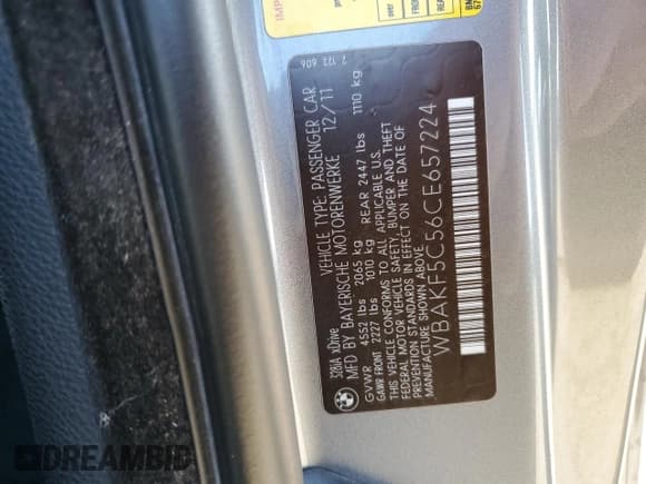 ✅ 2012 BMW 3 Series 328i xDrive • VIN: WBAKF5C56CE657224 • Lot: 92369345. Listed on Copart with 136,002 mi. Free auction sales archive from the USA and detailed vehicle history report at DreamBid. Image 12.