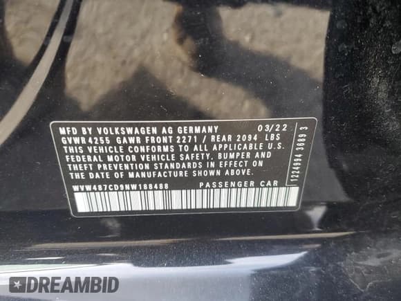 ✅ 2022 Volkswagen Golf GTI SE • VIN: WVW487CD9NW188488 • Lot: 43479685. Listed on Copart with 25,007 mi. Free auction sales archive from the USA and detailed vehicle history report at DreamBid. Image 12.