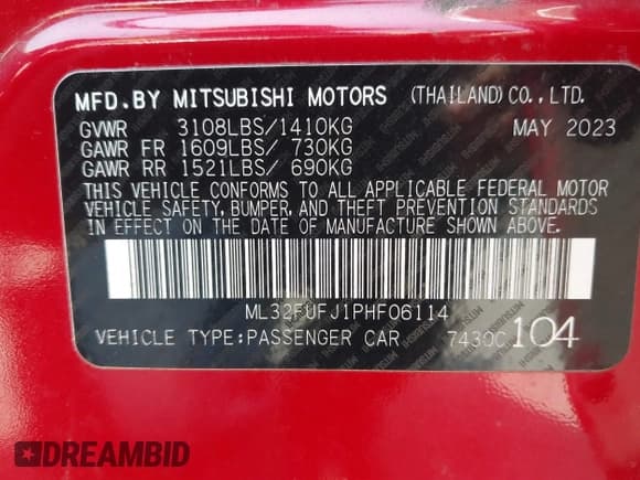 ✅ 2023 Mitsubishi Mirage ES • VIN: ML32FUFJ1PHF06114 • Лот: 42164974. Опубликован ранее на IAAI с пробегом 25 281 миль. Бесплатный доступ к архиву аукционных продаж из США и подробный отчёт об истории автомобиля на DreamBid. Изображение 9.