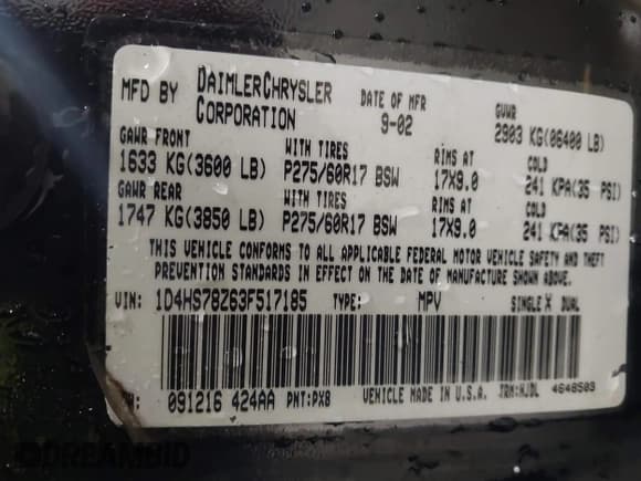 ✅ 2003 Dodge Durango R/T • VIN: 1D4HS78Z63F517185 • Lot: 41764051. Wystawiony na IAAI z przebiegiem 228 150 mil. Bezpłatny archiwum sprzedaży aukcyjnych z USA i szczegółowy raport historii pojazdu na DreamBid. Zdjęcie 9.