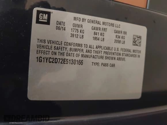 ✅ 2014 Chevrolet Corvette 2LT • VIN: 1G1YC2D72E5130166 • Lot: 41499814. Listed on IAAI with 34,959 mi. Free auction sales archive from the USA and detailed vehicle history report at DreamBid. Image 9.