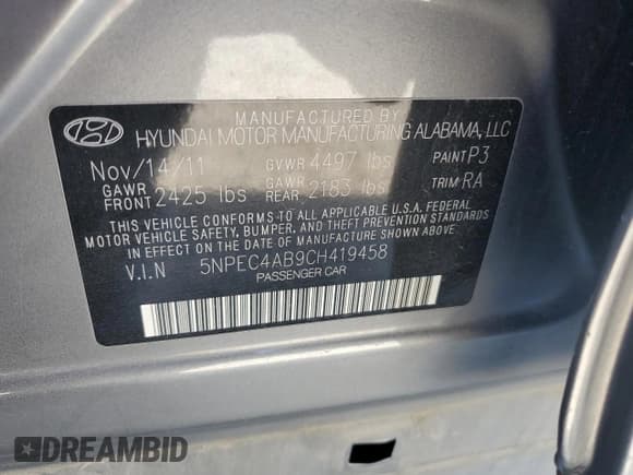 ✅ 2012 Hyundai Sonata Limited • VIN: 5NPEC4AB9CH419458 • Lot: 72440094. Wystawiony na Copart z przebiegiem 106 359 mil. Bezpłatny archiwum sprzedaży aukcyjnych z USA i szczegółowy raport historii pojazdu na DreamBid. Zdjęcie 13.