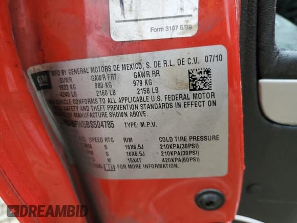 ✅ 2011 Chevrolet HHR 1LT • VIN: 3GNBABFW5BS504785 • Lot: 53658865. Listed on Copart with 135,913 mi. Free auction sales archive from the USA and detailed vehicle history report at DreamBid. Image 13.