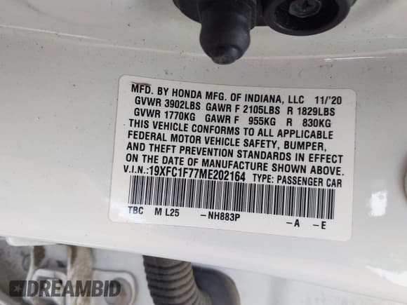 ✅ 2021 Honda Civic EX-L • VIN: 19XFC1F77ME202164 • Lot: 42727770. Listed on IAAI with 61,699 mi. Free auction sales archive from the USA and detailed vehicle history report at DreamBid. Image 9.