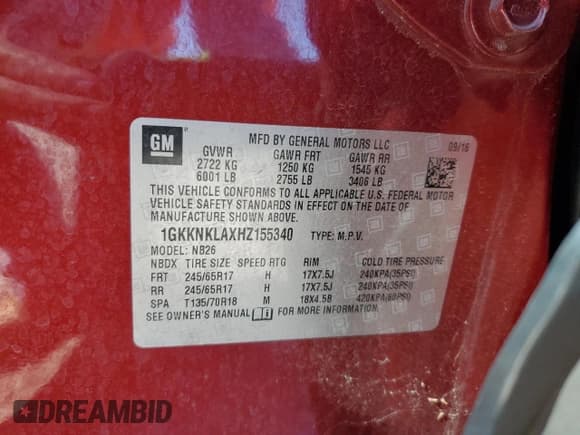 ✅ 2017 GMC Acadia SLE • VIN: 1GKKNKLAXHZ155340 • Lot: 82536135. Listed on Copart with 146,954 mi. Free auction sales archive from the USA and detailed vehicle history report at DreamBid. Image 14.