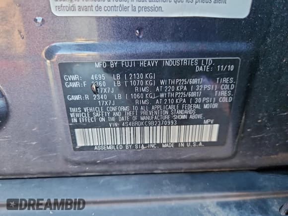 ✅ 2011 Subaru Outback Limited Power Moon • VIN: 4S4BRDKC9B2370993 • Lot: 94734075. Listed on Copart with 128,436 mi. Free auction sales archive from the USA and detailed vehicle history report at DreamBid. Image 14.