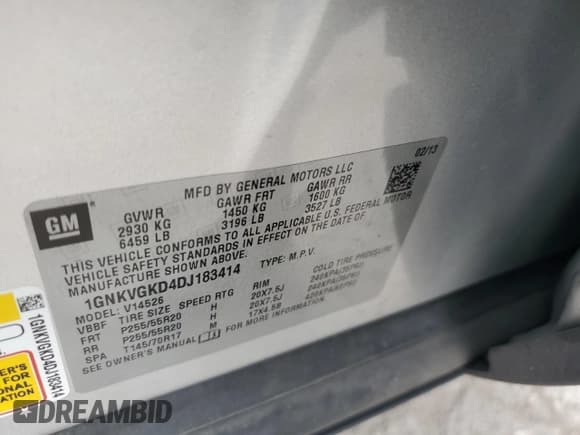 ✅ 2013 Chevrolet Traverse LT • VIN: 1GNKVGKD4DJ183414 • Lot: 69416604. Wystawiony na Copart z przebiegiem 81 832 mil. Bezpłatny archiwum sprzedaży aukcyjnych z USA i szczegółowy raport historii pojazdu na DreamBid. Zdjęcie 13.