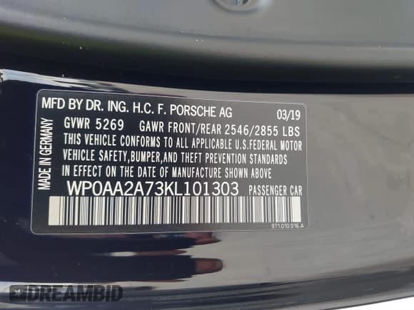 ✅ 2019 Porsche Panamera • VIN: WP0AA2A73KL101303 • Лот: 41562312. Опубликован ранее на IAAI с пробегом 67 549 миль. Бесплатный доступ к архиву аукционных продаж из США и подробный отчёт об истории автомобиля на DreamBid. Изображение 9.