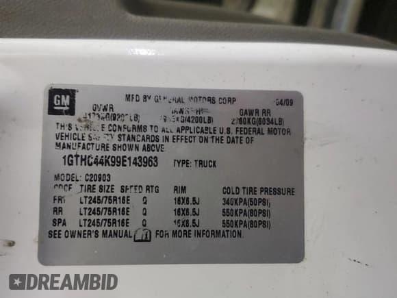 ✅ 2009 GMC Sierra 1500 • VIN: 1GTHC44K99E143963 • Лот: 46237435. Опубликован ранее на Copart с пробегом 463 492 миль. Бесплатный доступ к архиву аукционных продаж из США и подробный отчёт об истории автомобиля на DreamBid. Изображение 12.