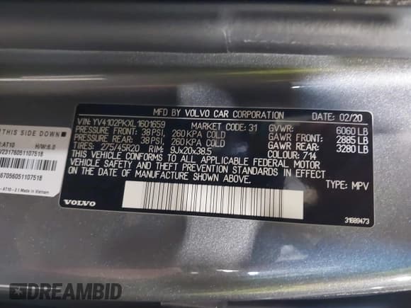 ✅ 2020 Volvo XC90 Momentum • VIN: YV4102PKXL1601659 • Lot: 41843149. Listed on IAAI with 70,301 mi. Free auction sales archive from the USA and detailed vehicle history report at DreamBid. Image 9.