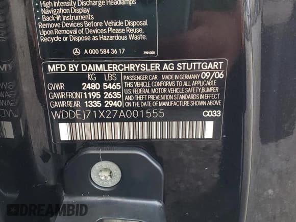 ✅ 2007 Mercedes-Benz CL 550 • VIN: WDDEJ71X27A001555 • Lot: 60133655. Listed on Copart with Not provided. Free auction sales archive from the USA and detailed vehicle history report at DreamBid. Image 12.