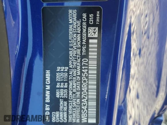 ✅ 2024 BMW M4 Competition xDrive • VIN: WBS43AZ04RCP54170 • Лот: 66085605. Опубликован ранее на Copart с пробегом Не указан. Бесплатный доступ к архиву аукционных продаж из США и подробный отчёт об истории автомобиля на DreamBid. Изображение 12.