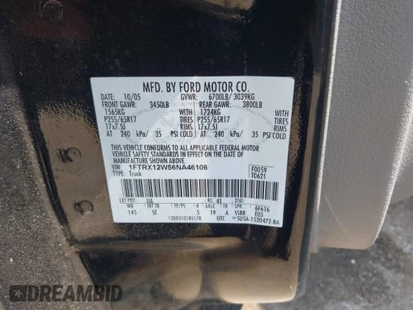 ✅ 2006 Ford F-150 STX • VIN: 1FTRX12W56NA46106 • Lot: 42995525. Listed on IAAI with Not provided. Free auction sales archive from the USA and detailed vehicle history report at DreamBid. Image 9.