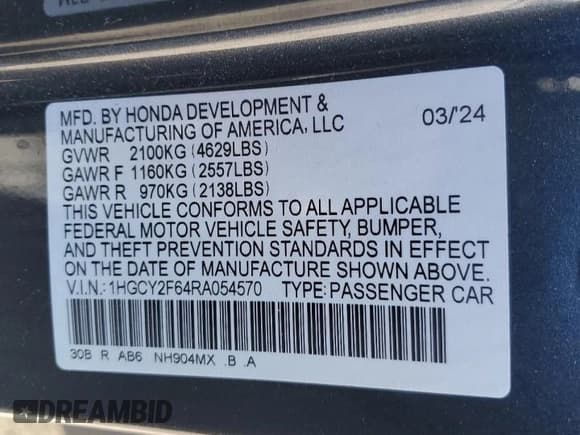 ✅ 2024 Honda Accord EX-L • VIN: 1HGCY2F64RA054570 • Лот: 71652105. Опубликован ранее на Copart с пробегом 26 831 миль. Бесплатный доступ к архиву аукционных продаж из США и подробный отчёт об истории автомобиля на DreamBid. Изображение 12.