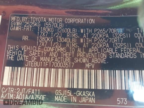 ✅ 2007 Toyota FJ Cruiser • VIN: JTEBU11F170003517 • Лот: 42981636. Опубликован ранее на IAAI с пробегом 169 928 миль. Бесплатный доступ к архиву аукционных продаж из США и подробный отчёт об истории автомобиля на DreamBid. Изображение 9.