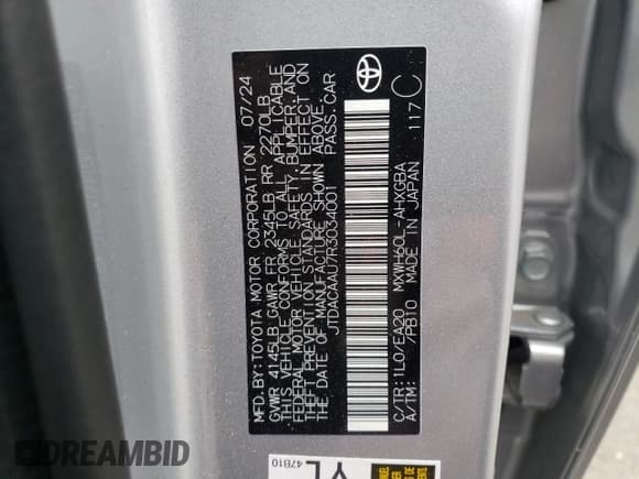 ✅ 2024 Toyota Prius LE • VIN: JTDACAAU7R3034001 • Лот: 89881735. Опубликован ранее на Copart с пробегом 7 547 миль. Бесплатный доступ к архиву аукционных продаж из США и подробный отчёт об истории автомобиля на DreamBid. Изображение 12.