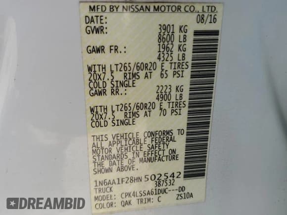 ✅ 2017 Nissan Titan SV • VIN: 1N6AA1F28HN502542 • Лот: 67795974. Опубликован ранее на Copart с пробегом 158 669 миль. Бесплатный доступ к архиву аукционных продаж из США и подробный отчёт об истории автомобиля на DreamBid. Изображение 12.