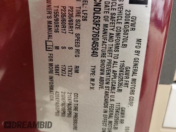 ✅ 2007 Chevrolet Equinox LT • VIN: 2CNDL63F276045840 • Лот: 88299235. Опубликован ранее на Copart с пробегом 90 573 миль. Бесплатный доступ к архиву аукционных продаж из США и подробный отчёт об истории автомобиля на DreamBid. Изображение 14.