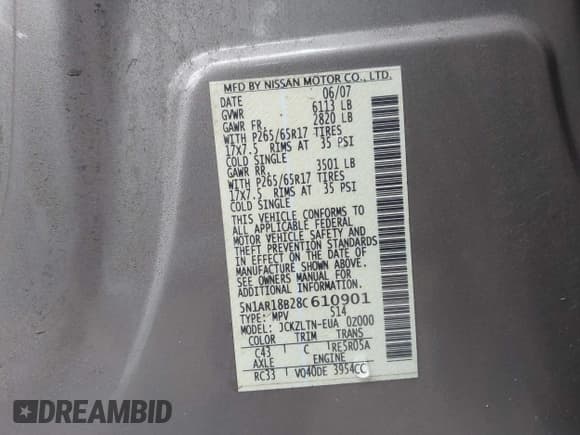 ✅ 2008 Nissan Pathfinder S • VIN: 5N1AR18B28C610901 • Lot: 43578772. Listed on IAAI with 200,211 mi. Free auction sales archive from the USA and detailed vehicle history report at DreamBid. Image 9.