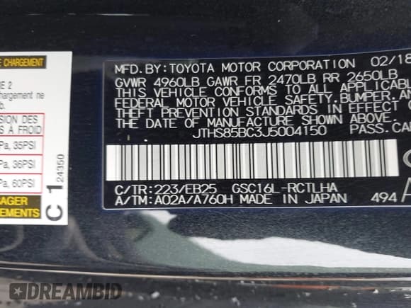 ✅ 2018 Lexus RC 300 • VIN: JTHS85BC3J5004150 • Lot: 43441985. Listed on IAAI with 37,809 mi. Free auction sales archive from the USA and detailed vehicle history report at DreamBid. Image 9.