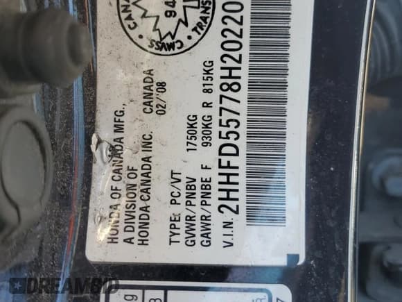 ✅ 2008 Acura CSX Technology • VIN: 2HHFD55778H202209 • Lot: 75446534. Wystawiony na Copart z przebiegiem 127 497 mil. Bezpłatny archiwum sprzedaży aukcyjnych z USA i szczegółowy raport historii pojazdu na DreamBid. Zdjęcie 12.