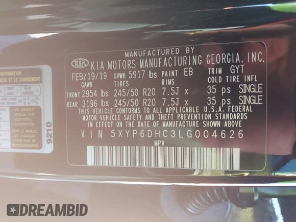 ✅ 2020 Kia Telluride S • VIN: 5XYP6DHC3LG004626 • Лот: 43532373. Опубликован ранее на IAAI с пробегом 104 144 миль. Бесплатный доступ к архиву аукционных продаж из США и подробный отчёт об истории автомобиля на DreamBid. Изображение 9.