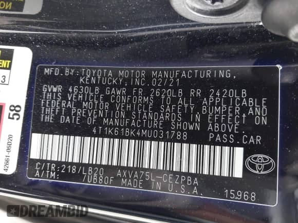 2021 Toyota Camry XSE с VIN 4T1K61BK4MU031788, выставлен на аукционе IAAI как лот 43283157 с пробегом 62 832 миль миль и . История ставок и продаж доступна на DreamBid. Изображение 9.