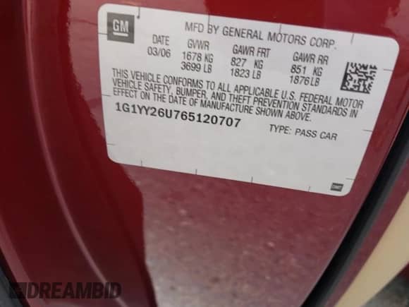 2006 Chevrolet Corvette with VIN 1G1YY26U765120707, listed as a Copart auction lot 85285404 with 126,231 mi miles and Salvage title. Bid and sale history available at DreamBid. Image 14.