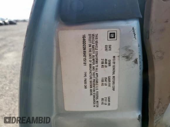 ✅ 1997 Buick Riviera • VIN: 1G4GD22K4V4715131 • Lot: 55349685. Wystawiony na Copart z przebiegiem 67 799 mil. Bezpłatny archiwum sprzedaży aukcyjnych z USA i szczegółowy raport historii pojazdu na DreamBid. Zdjęcie 13.