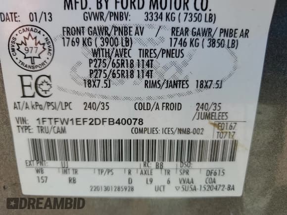 ✅ 2013 Ford F-150 FX4 • VIN: 1FTFW1EF2DFB40078 • Лот: 81618645. Опубликован ранее на Copart с пробегом 164 126 миль. Бесплатный доступ к архиву аукционных продаж из США и подробный отчёт об истории автомобиля на DreamBid. Изображение 13.