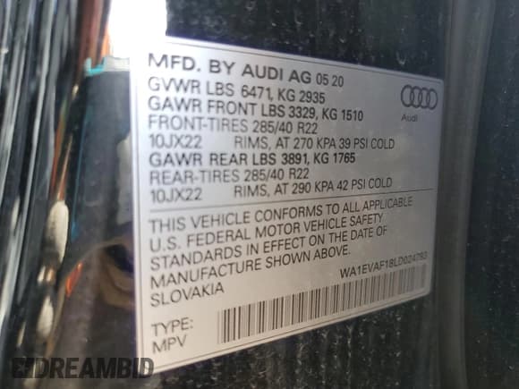 ✅ 2020 Audi Q8 Premium Plus • VIN: WA1EVAF18LD024793 • Lot: 81912375. Listed on Copart with 53,190 mi. Free auction sales archive from the USA and detailed vehicle history report at DreamBid. Image 14.