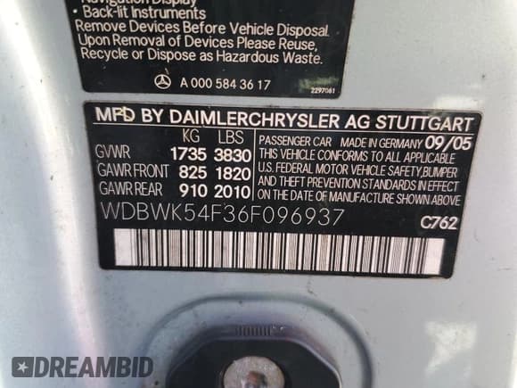 ✅ 2006 Mercedes-Benz SLK 280 • VIN: WDBWK54F36F096937 • Лот: 60351395. Опубликован ранее на Copart с пробегом 114 563 миль. Бесплатный доступ к архиву аукционных продаж из США и подробный отчёт об истории автомобиля на DreamBid. Изображение 12.