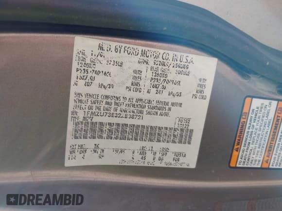 ✅ 2002 Ford Explorer XLT • VIN: 1FMZU73E32ZB38721 • Lot: 43713035. Wystawiony na IAAI z przebiegiem 258 974 mil. Bezpłatny archiwum sprzedaży aukcyjnych z USA i szczegółowy raport historii pojazdu na DreamBid. Zdjęcie 9.