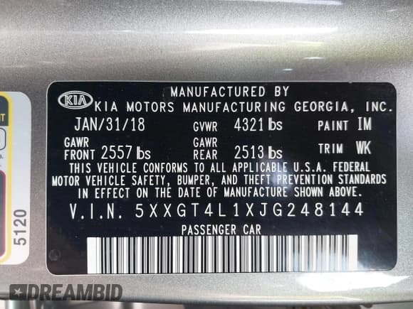 ✅ 2018 Kia Optima LX • VIN: 5XXGT4L1XJG248144 • Lot: 42337756. Listed on IAAI with 92,189 mi. Free auction sales archive from the USA and detailed vehicle history report at DreamBid. Image 9.