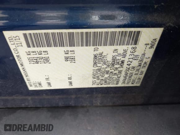 ✅ 2016 Nissan Maxima SR • VIN: 1N4AA6AP3GC421368 • Lot: 42981674. Listed on IAAI with 92,832 mi. Free auction sales archive from the USA and detailed vehicle history report at DreamBid. Image 9.