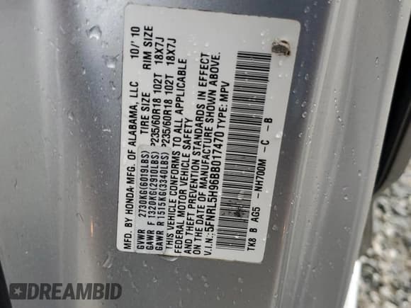 ✅ 2011 Honda Odyssey Touring • VIN: 5FNRL5H96BB017470 • Lot: 80616404. Listed on Copart with 200,451 mi. Free auction sales archive from the USA and detailed vehicle history report at DreamBid. Image 13.