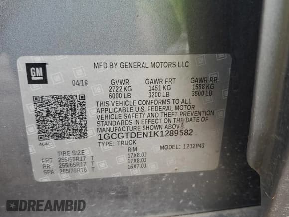 ✅ 2019 Chevrolet Colorado 4WD Z71 • VIN: 1GCGTDEN1K1289582 • Лот: 75827043. Опубликован ранее на Copart с пробегом 75 248 миль. Бесплатный доступ к архиву аукционных продаж из США и подробный отчёт об истории автомобиля на DreamBid. Изображение 12.