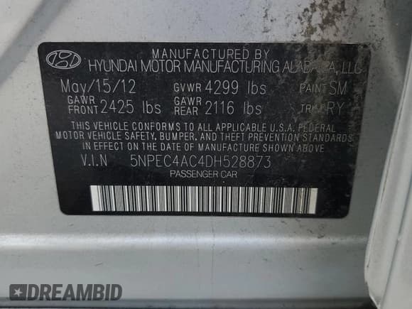 ✅ 2013 Hyundai Sonata SE • VIN: 5NPEC4AC4DH528873 • Lot: 71918424. Listed on Copart with 110,978 mi. Free auction sales archive from the USA and detailed vehicle history report at DreamBid. Image 12.