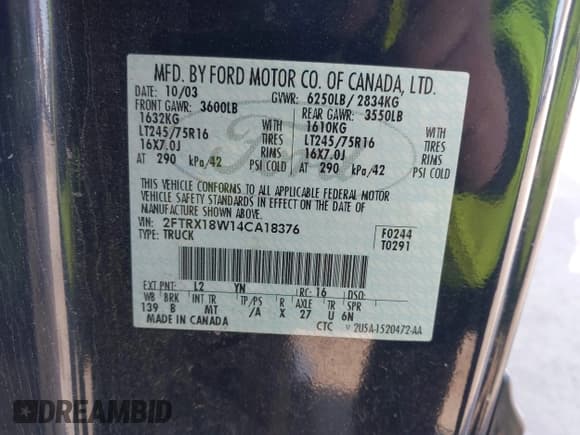 ✅ 2004 Ford F-150 XL • VIN: 2FTRX18W14CA18376 • Лот: 43548039. Опубликован ранее на IAAI с пробегом 195 274 миль. Бесплатный доступ к архиву аукционных продаж из США и подробный отчёт об истории автомобиля на DreamBid. Изображение 9.