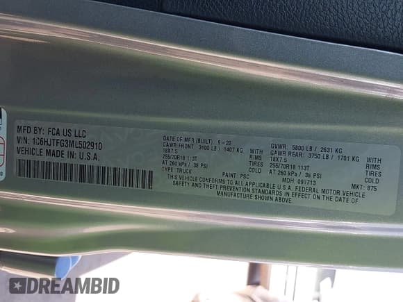 ✅ 2021 Jeep Gladiator Overland • VIN: 1C6HJTFG3ML502910 • Лот: 42246149. Опубликован ранее на IAAI с пробегом 60 168 миль. Бесплатный доступ к архиву аукционных продаж из США и подробный отчёт об истории автомобиля на DreamBid. Изображение 9.