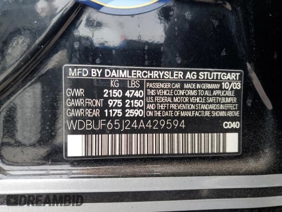 ✅ 2004 Mercedes-Benz E 320 • VIN: WDBUF65J24A429594 • Lot: 70544445. Listed on Copart with Not provided. Free auction sales archive from the USA and detailed vehicle history report at DreamBid. Image 12.