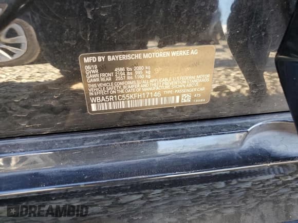 ✅ 2019 BMW 3 Series 330i • VIN: WBA5R1C55KFH17146 • Lot: 82706935. Listed on Copart with 54,424 mi. Free auction sales archive from the USA and detailed vehicle history report at DreamBid. Image 12.