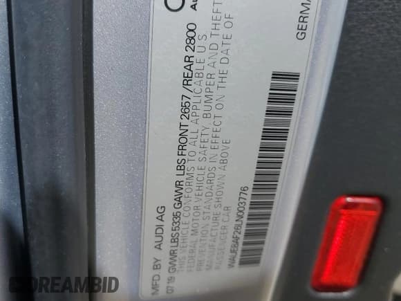 ✅ 2020 Audi A6 Premium Plus • VIN: WAUE8AF26LN003776 • Лот: 85723055. Опубликован ранее на Copart с пробегом 65 007 миль. Бесплатный доступ к архиву аукционных продаж из США и подробный отчёт об истории автомобиля на DreamBid. Изображение 12.