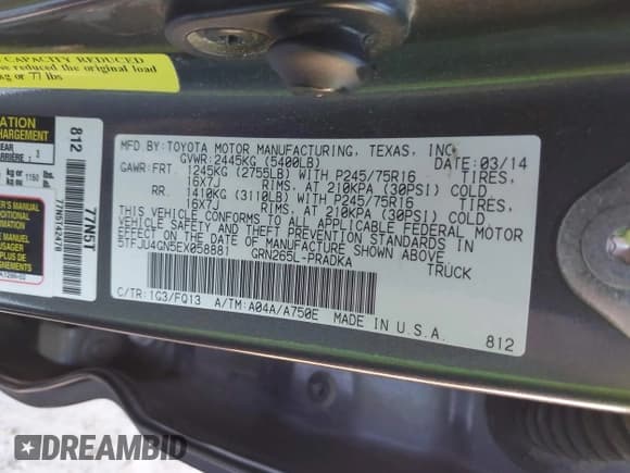 ✅ 2014 Toyota Tacoma PreRunner • VIN: 5TFJU4GN5EX058881 • Lot: 43603920. Listed on IAAI with 170,876 mi. Free auction sales archive from the USA and detailed vehicle history report at DreamBid. Image 9.