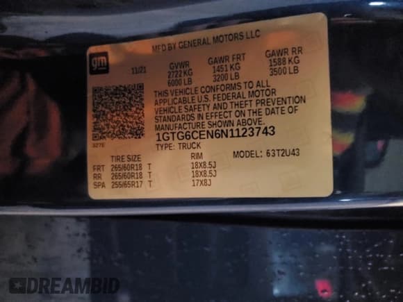 ✅ 2022 GMC Canyon 4WD Elevation • VIN: 1GTG6CEN6N1123743 • Lot: 93100365. Listed on Copart with 57,030 mi. Free auction sales archive from the USA and detailed vehicle history report at DreamBid. Image 13.