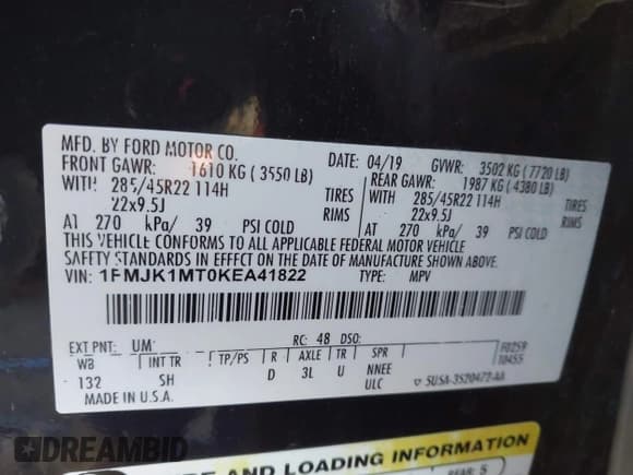 ✅ 2019 Ford Expedition Max Platinum • VIN: 1FMJK1MT0KEA41822 • Lot: 43469049. Wystawiony na IAAI z przebiegiem 146 386 mil. Bezpłatny archiwum sprzedaży aukcyjnych z USA i szczegółowy raport historii pojazdu na DreamBid. Zdjęcie 9.