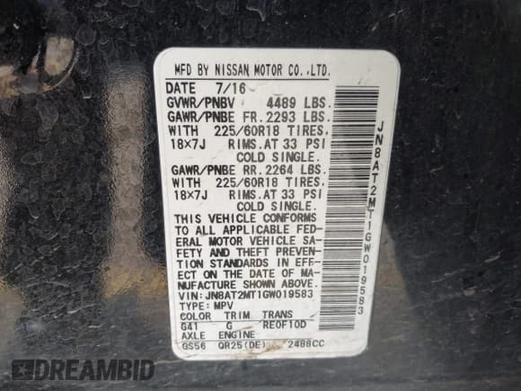 ✅ 2016 Nissan Rogue S • VIN: JN8AT2MT1GW019583 • Lot: 42169284. Listed on IAAI with 131,762 mi. Free auction sales archive from the USA and detailed vehicle history report at DreamBid. Image 9.