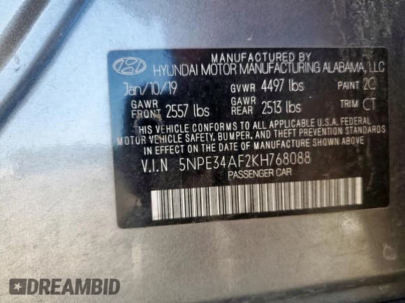 ✅ 2019 Hyundai Sonata SEL • VIN: 5NPE34AF2KH768088 • Лот: 91463785. Опубликован ранее на Copart с пробегом Не указан. Бесплатный доступ к архиву аукционных продаж из США и подробный отчёт об истории автомобиля на DreamBid. Изображение 13.