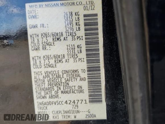 ✅ 2012 Nissan Frontier SV • VIN: 1N6AD0FV5CC424771 • Lot: 93446625. Listed on Copart with 214,180 mi. Free auction sales archive from the USA and detailed vehicle history report at DreamBid. Image 12.