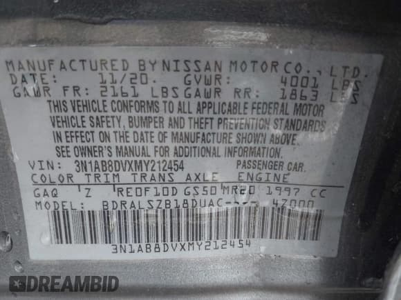 ✅ 2021 Nissan Sentra SR • VIN: 3N1AB8DVXMY212454 • Lot: 42699530. Listed on IAAI with 32,142 mi. Free auction sales archive from the USA and detailed vehicle history report at DreamBid. Image 9.